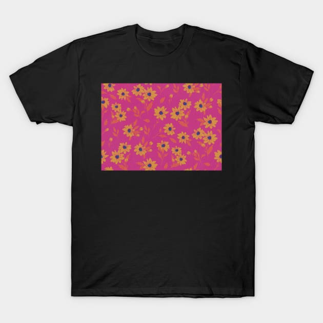 The cute flower pattern in pink and yellow, orange and blue colours T-Shirt by marina63